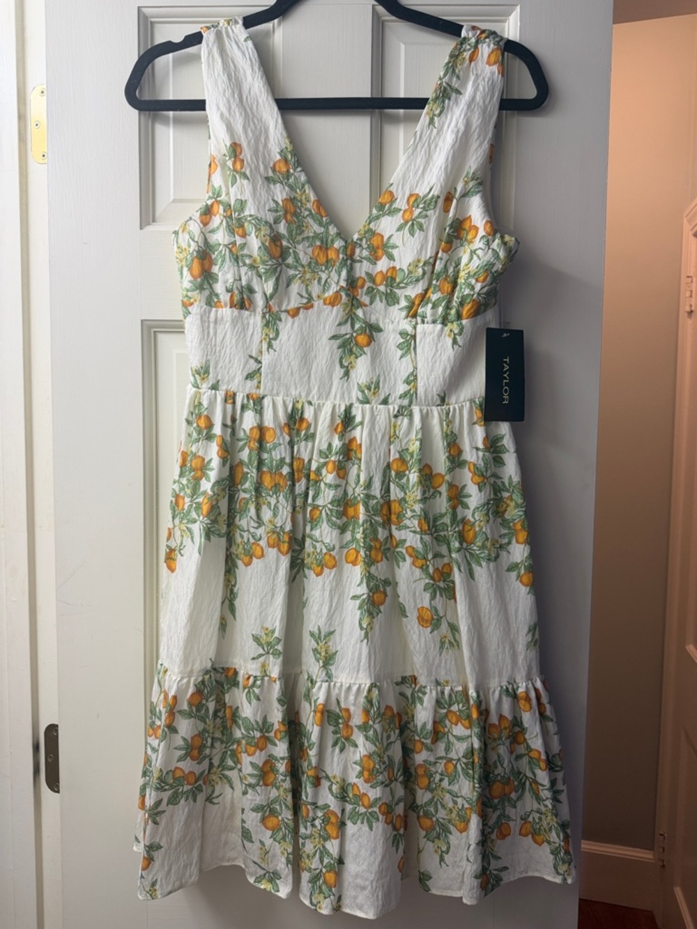 Taylor White Midi Dress with Yellow Lemon Print